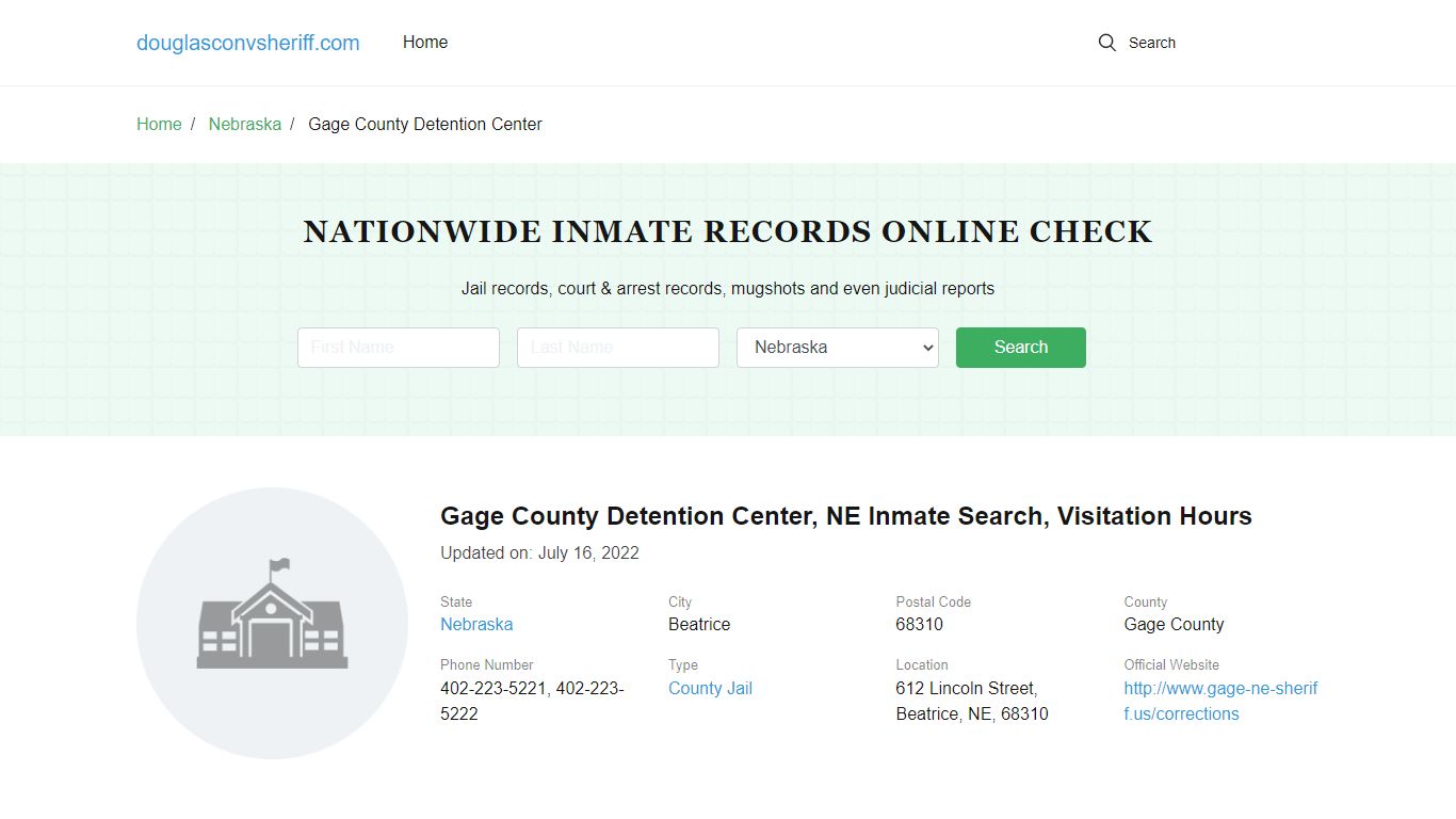 Gage County Detention Center, NE Inmate Search, Visitation Hours